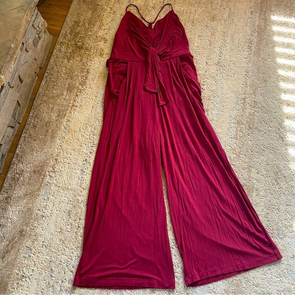 Moulinette Soeurs Willa Jersey Knit Jumpsuit Burgundy Red Racer Back Wide Leg: L - Picture 2 of 13
